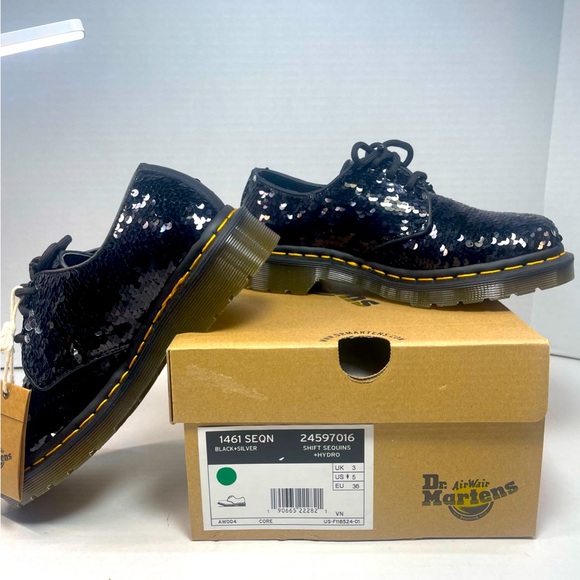BNIB DR MARTENS 1461 SHIFTABLE SEQUINS LOAFER BLACK/SILVER UK 3 US 5 - Picture 13 of 16